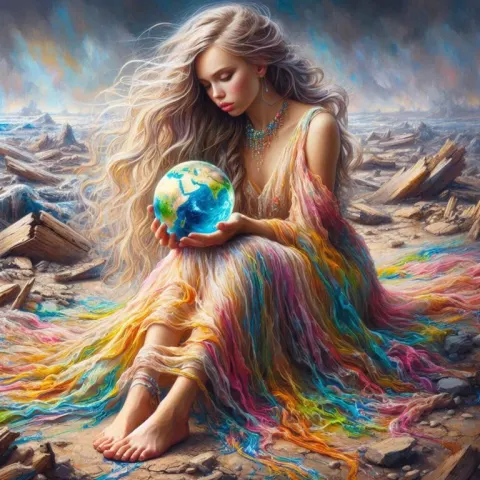 Sad Woman in Rainbow Dress Wet-on-Wet Oil Painting