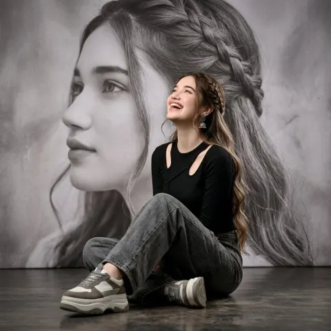 Moody Editorial Braided Hair Portrait