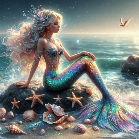 Enchanted Mermaid Princess on Shoreline Rock