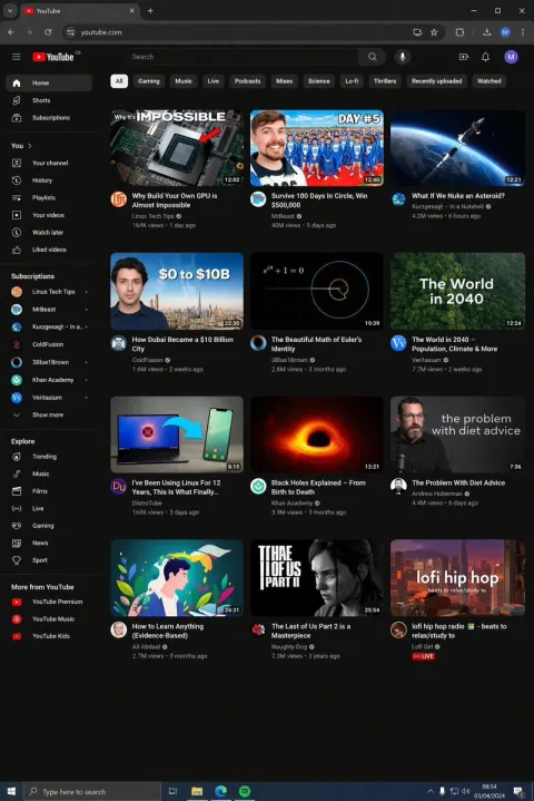 YouTube Dark Mode UI Mockup