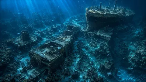 Deep Sea Shipwreck Aerial View