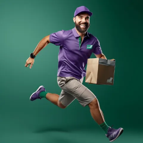 Delivery Courier Running With Package Photo