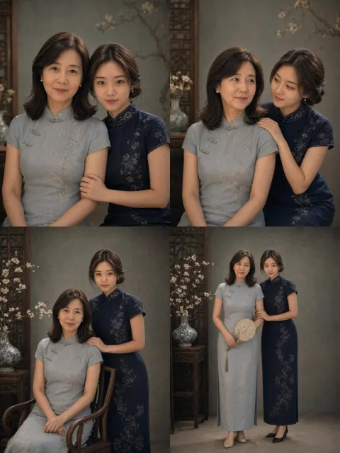 Vintage Qipao Mother-Daughter Portrait