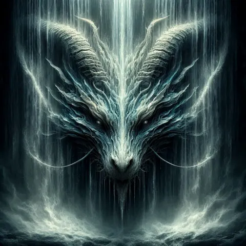 Dragon Head Emerging From Waterfall Fantasy Art