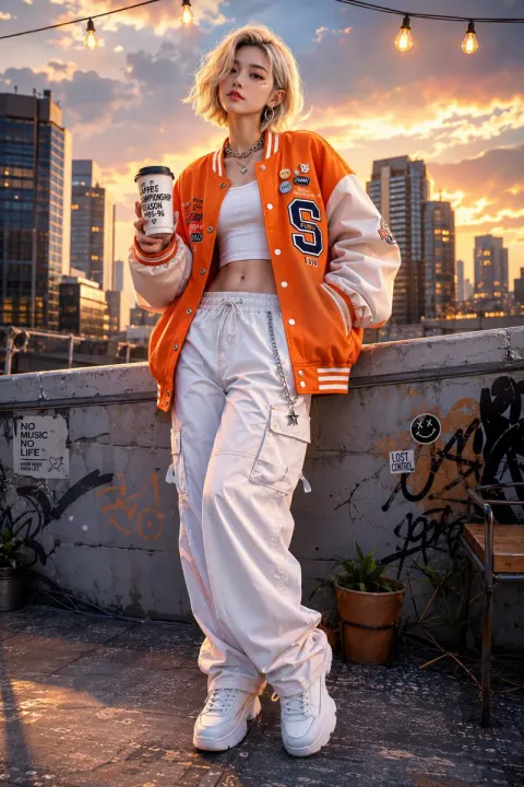 Golden Hour Rooftop Streetwear Portrait