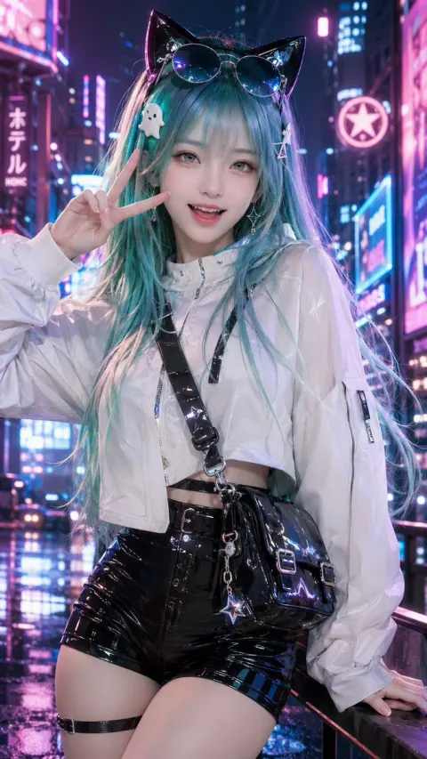 Cyber Street Cat-Ear Girl Portrait