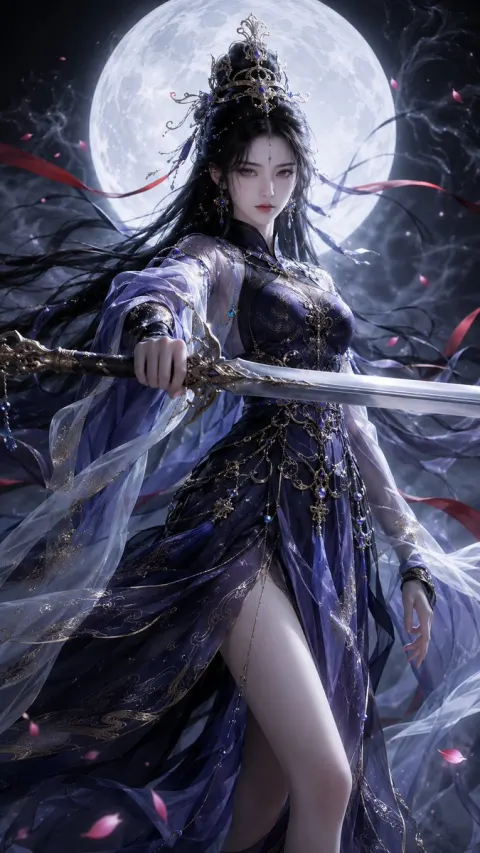 Moonlit Oriental Fantasy Swordswoman Portrait