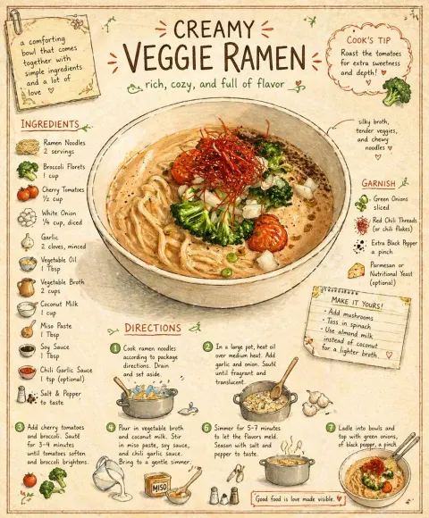 Hand-Drawn Vintage Ramen Recipe