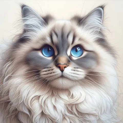 Fluffy Ragdoll Cat Acrylic Line Art Portrait