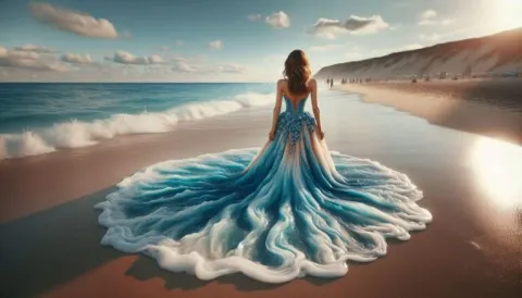 Woman in Ocean Water Gown Alcohol Ink Fantasy