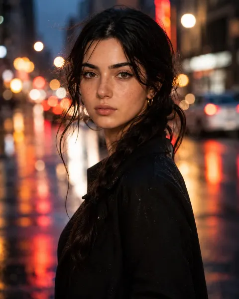 Neon Rain Portrait Masterpiece