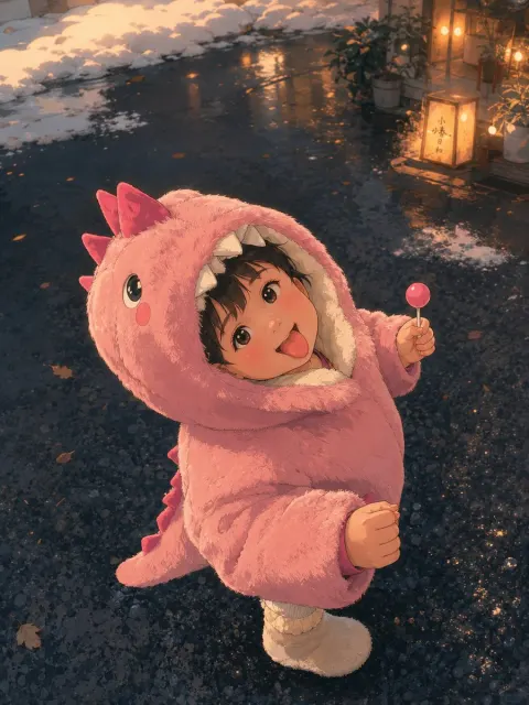Winter Evening Dino Kid Anime