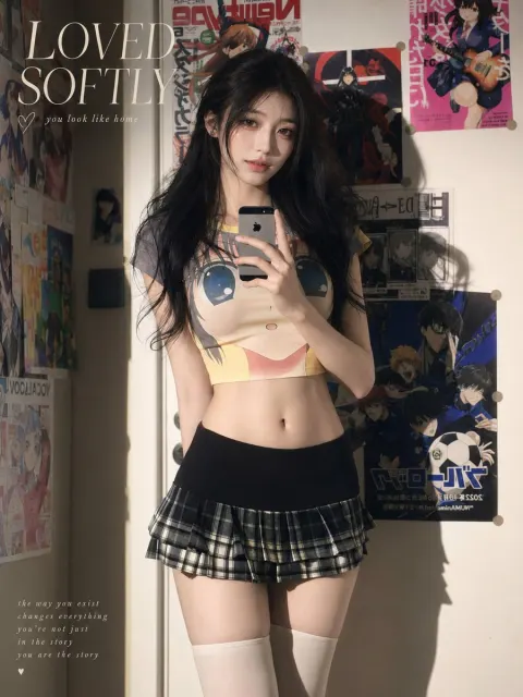 Sunlit Anime Bedroom Mirror Selfie