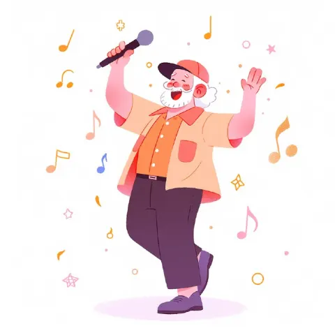 Older Man Singing Colorful Vector Illustration