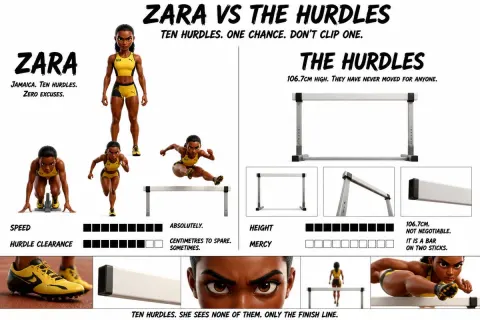 Zara Hurdles Character Design Sheet