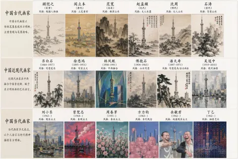 Oriental Pearl in Chinese Art Styles