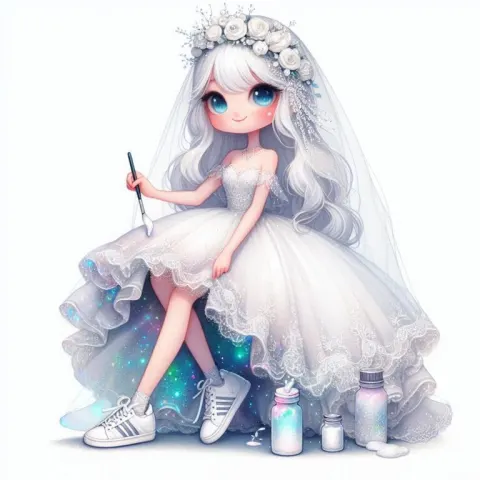 Sparkling Bride in Lace Sneakers Watercolor Art