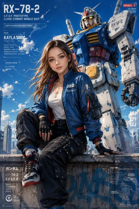Cyber Pilot Girl & Gundam Rooftop
