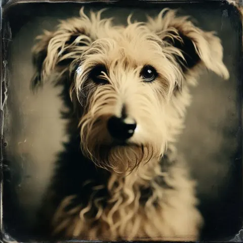 Vintage Tintype Wire Haired Terrier Dog Portrait
