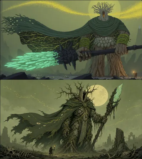 Ancient Tree Guardians Under Pale Moon
