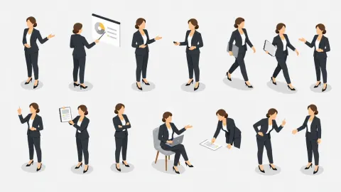 Isometric Businesswoman Pose Library