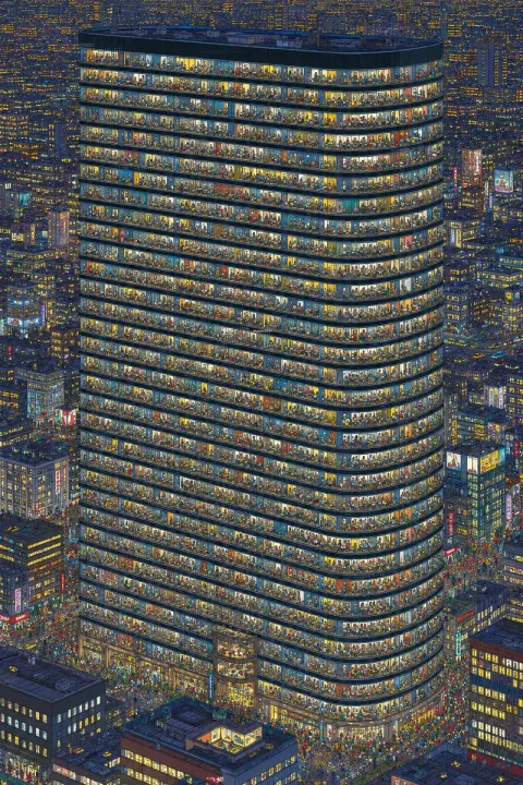 Cyberpunk Isometric Night City Tower