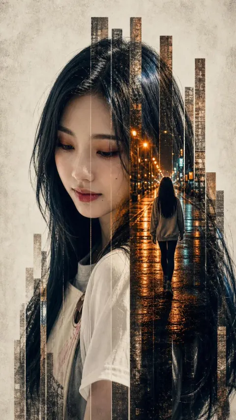 Rainy Night Double Exposure Portrait