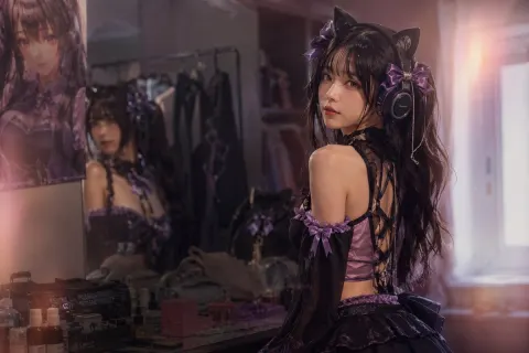 Gothic Catgirl Dressing Room Portrait