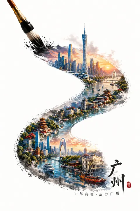 Ink Cityscape Brushstroke Art