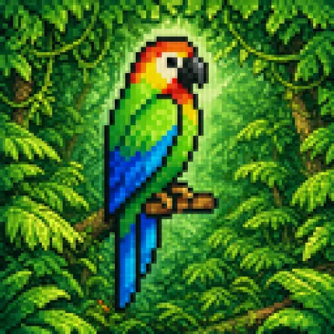 Retro Pixel Parrot Jungle