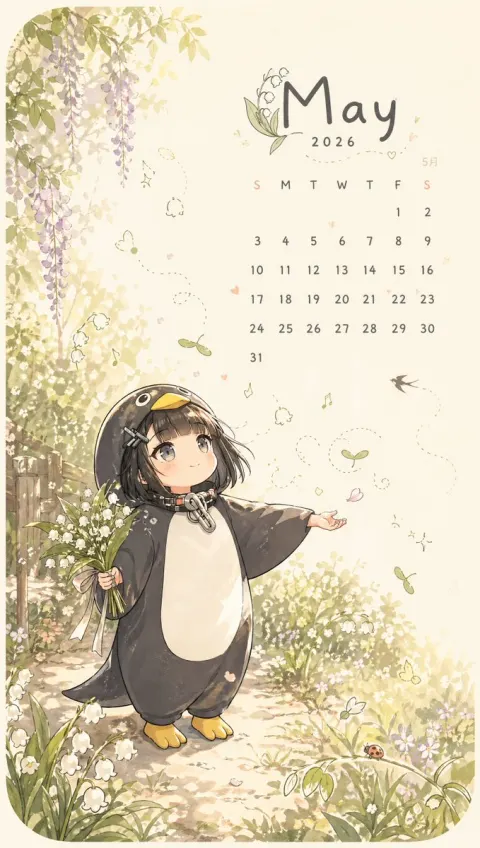 Penguin Girl Spring Calendar