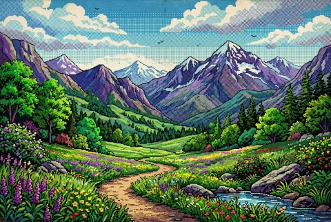 Retro Pixel Alpine Valley