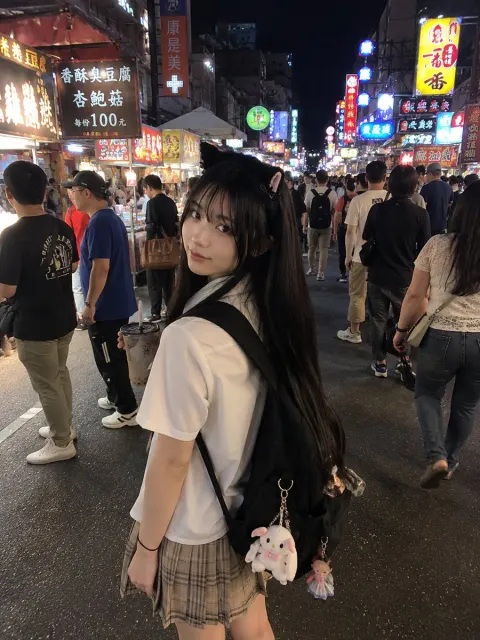 Neon Night Market Girl Snapshot