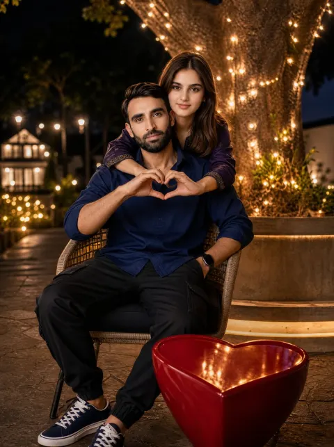 Dreamy Night Park Couple Portrait
