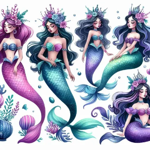 Mermaid Princesses Bold Watercolor Manga Art