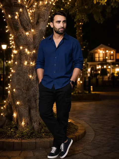 Night Portrait by Fairy Light Tree