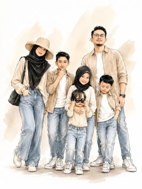 Stylish Family Watercolor Sketch Illustration