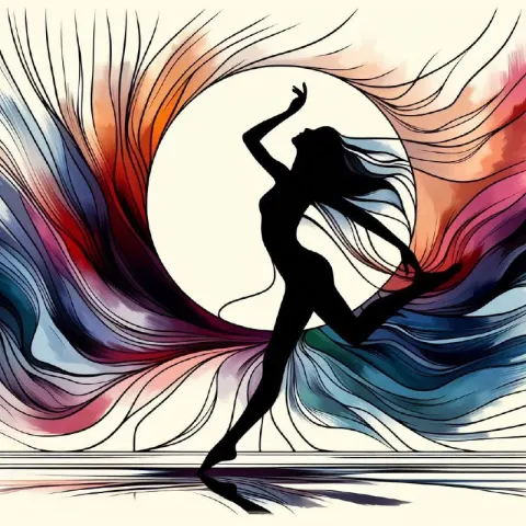 Abstract Silhouette of Woman Dancer on White
