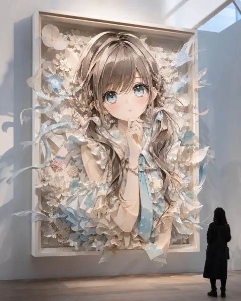 3D Papercraft Girl in Museum