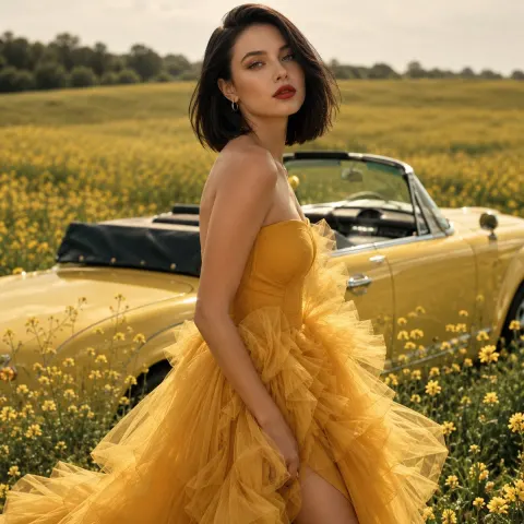 Vintage Fashion Editorial In Wildflower Field