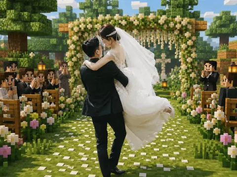 Minecraft Voxel Wedding Scene