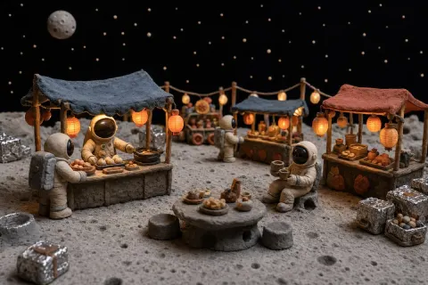 Moon Night Market Clay Diorama
