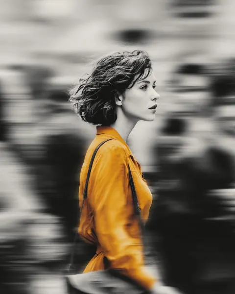 Cinematic Yellow Coat Street Portrait