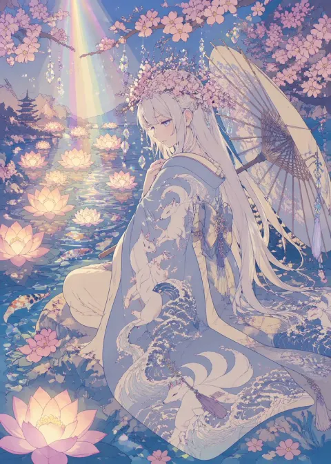 Moonlit Sakura Fox Maiden