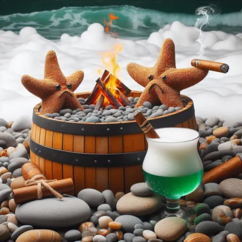 Starfish Relaxing in Beer Foam Barrel Bathtub