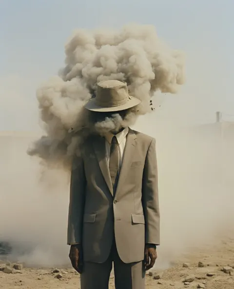 Man in Hat With Smoke Rising From His Head