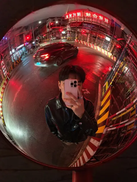 Red Night Mirror Selfie