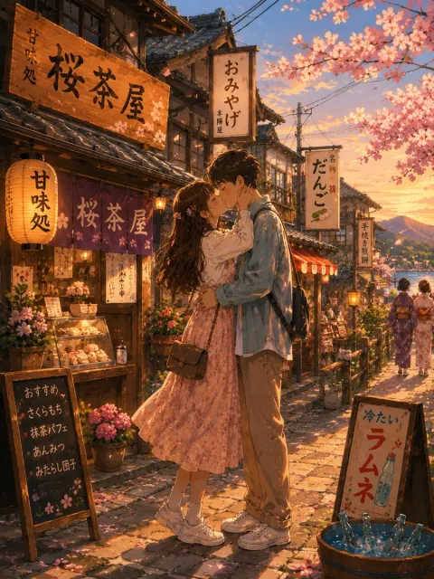 Romantic Anime Kiss in Kyoto