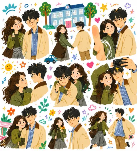 Doodle Couple Romance Collage