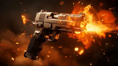 Flaming Pistol and Bullet Photorealistic Render